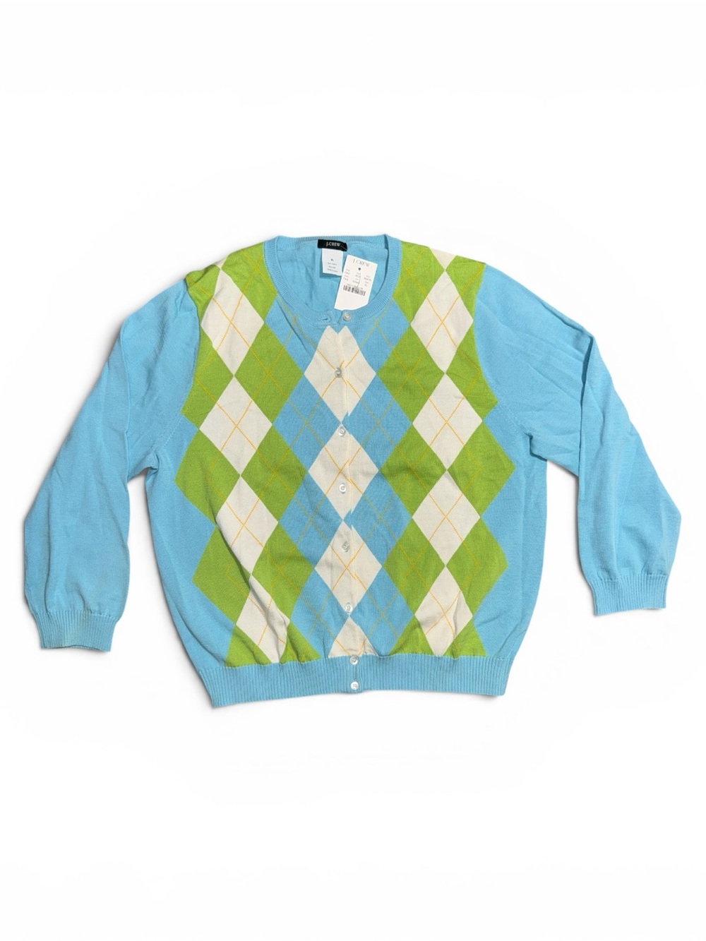 J Crew XL NWT Light Blue Argyle Button-Up Sweater Cardigan
